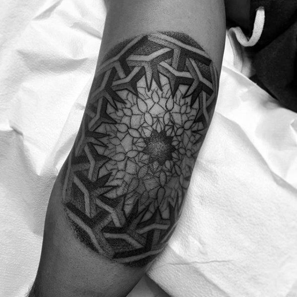 Geometric Flower Thorns Guys Elbow Tattoos
