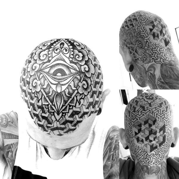 Blackwork Geometry Head Tattoo - Best Tattoo Ideas Gallery