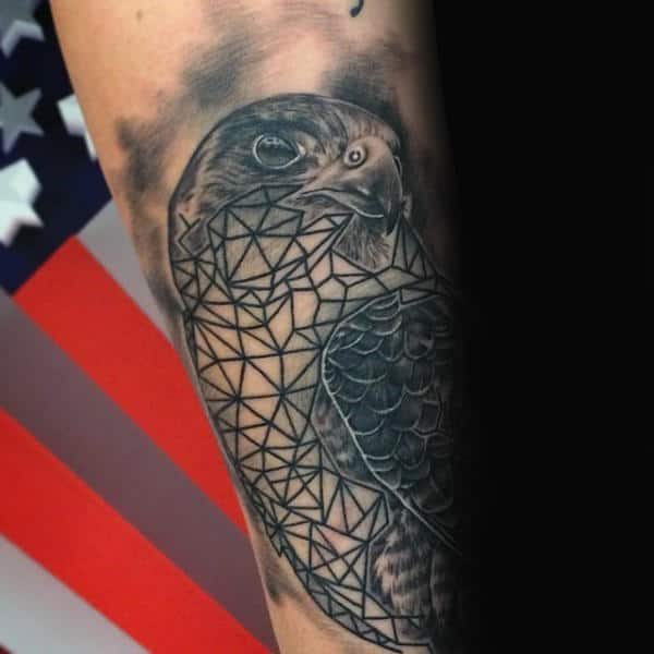 Geometric Guys Outer Forearm Falcon Tattoos
