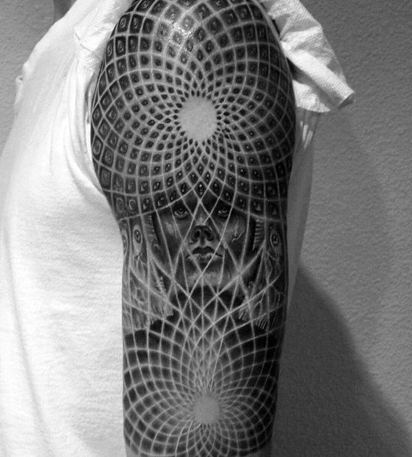 Geometric Half Sleeve Male Consciousness Tattoo Design Inspiration