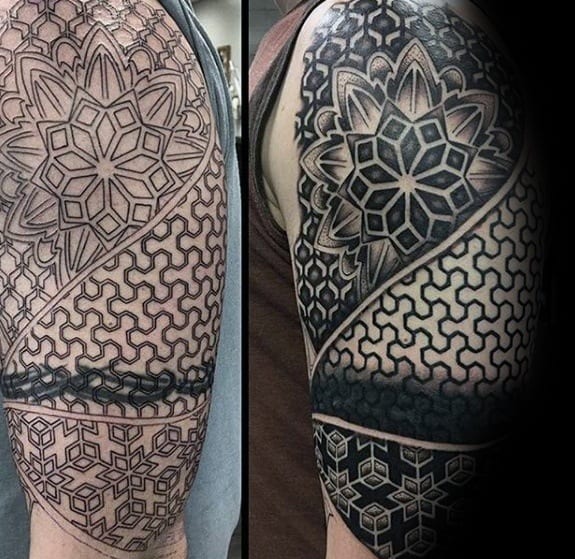 Geometric Half Sleeve Tattoo Cover Up Ideas For Men