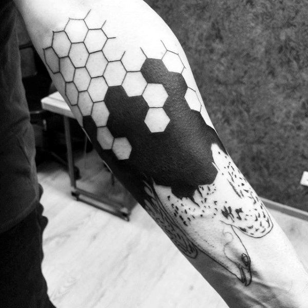Geometric Hexagon Falcon Inner Forearm Tattoos For Males
