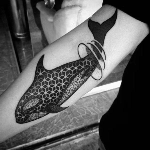 Geometric Inner Arm Killer Whale Orca Guys Tattoos