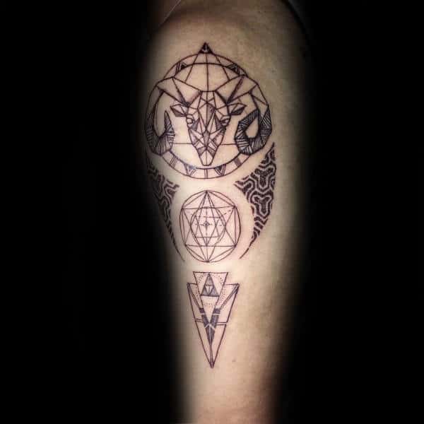 Geometric Leg Aries Tattoos For Men