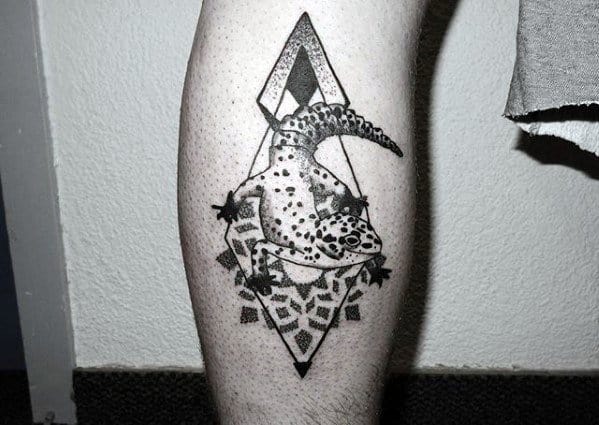 Geometric Leg Calf Gecko Mens Tattoo Designs