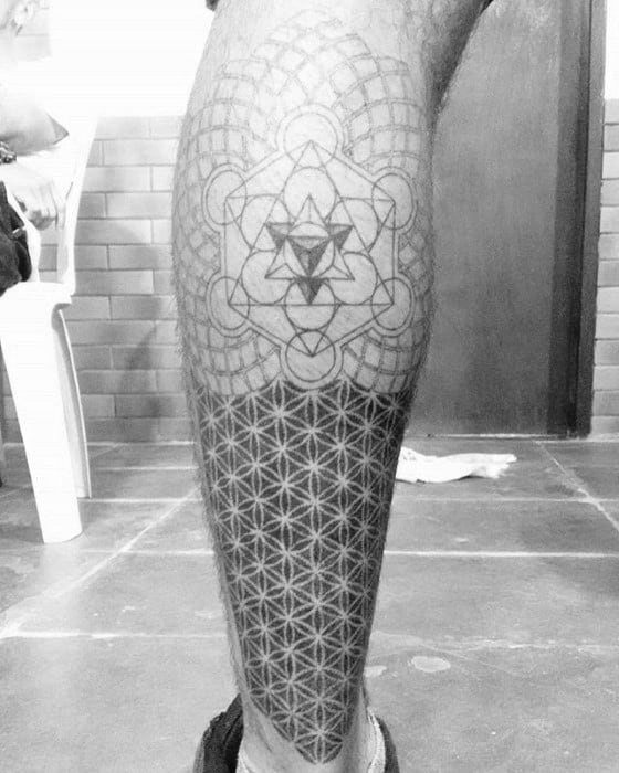 Geometric Leg Sleeve Flower Of Life Sacred Geometry Mens Tattoo Designs