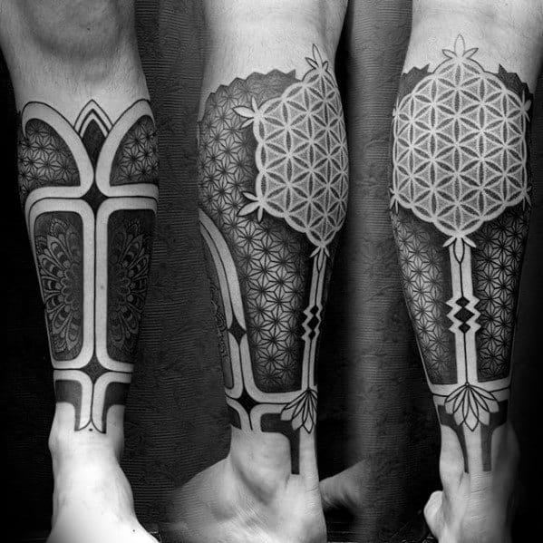 Geometric Leg Sleeve Male Tattoos