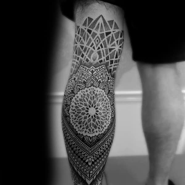 Geometric Leg Sleeve Pattern Guys Tattoos