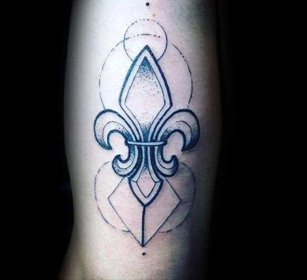 Geometric Male Fleur De Lis Tattoos On Arm