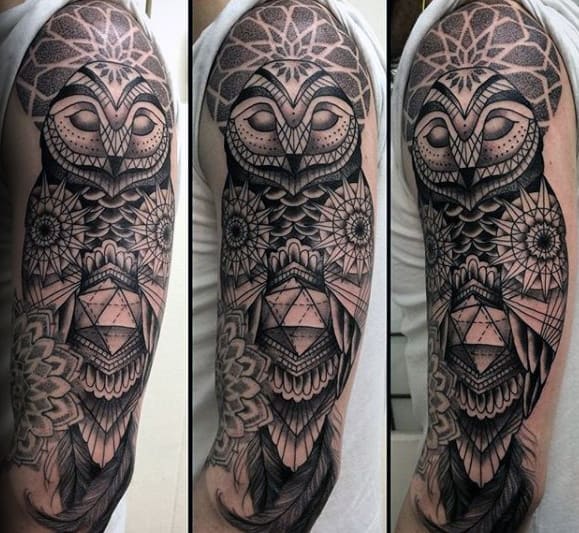 Geometric Owl Mens Half Sleeve Tattoos