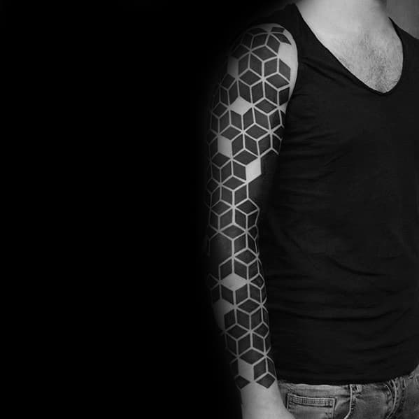 Geometric Pattern Blackout Sleeve Male Tattoos