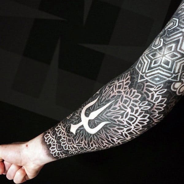 Geometric Pattern Blackwork Mens Full Sleeve Tattoo Inspiration