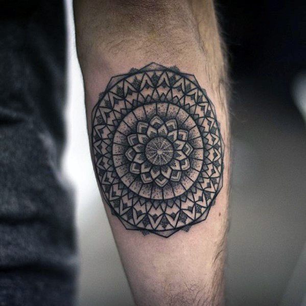 Geometric Pattern Floral Mens Coolest Small Outer Forearm Tattoo
