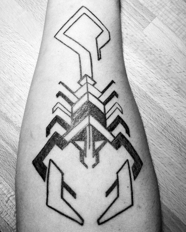 Geometric Scorpio Mens Forearm Tattoo