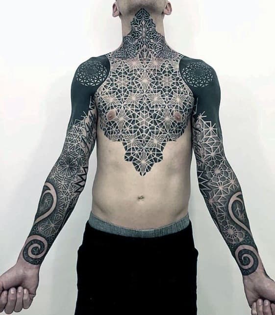 Geometric Sleeve And Chest Tattoo Design Ideas For Males