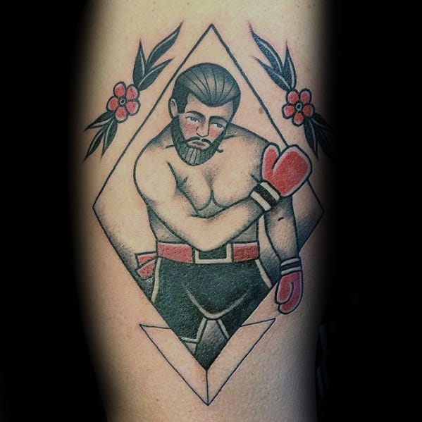 Geometric Traditional Boxer Male Arm Tattoo