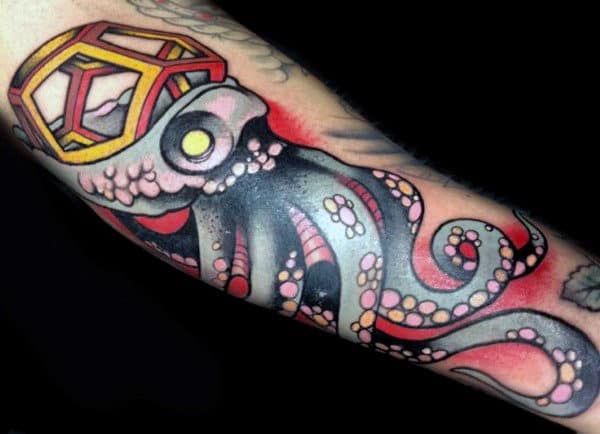 Geometric Traditional Octopus Male Outer Forearm Tattoos