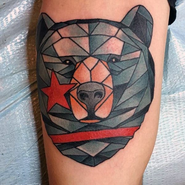 Geometrical California Bear Mens Arm Tattoo Ideas