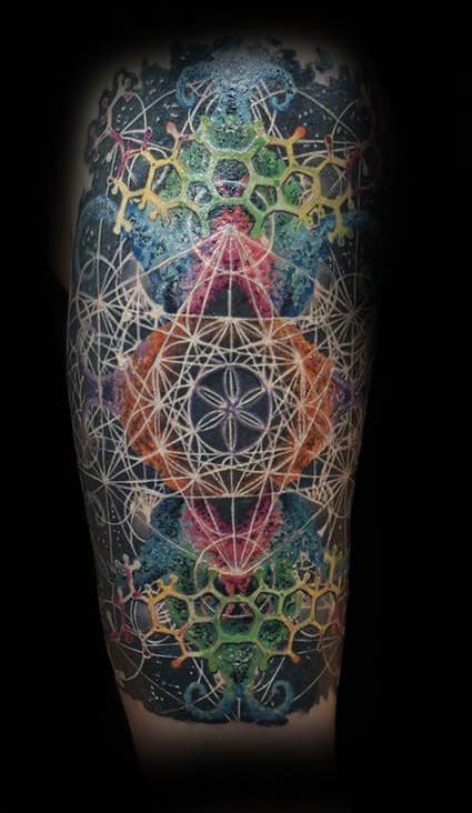 Geometrical Circular Factal Male Arm Half Sleeve Tattoo