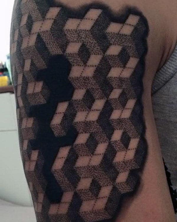 Geometrical Cube Pointillism Mens Arm Tattoos