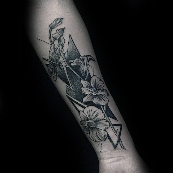 Geometrical Dotwork Male Orchid Tattoo Ideas