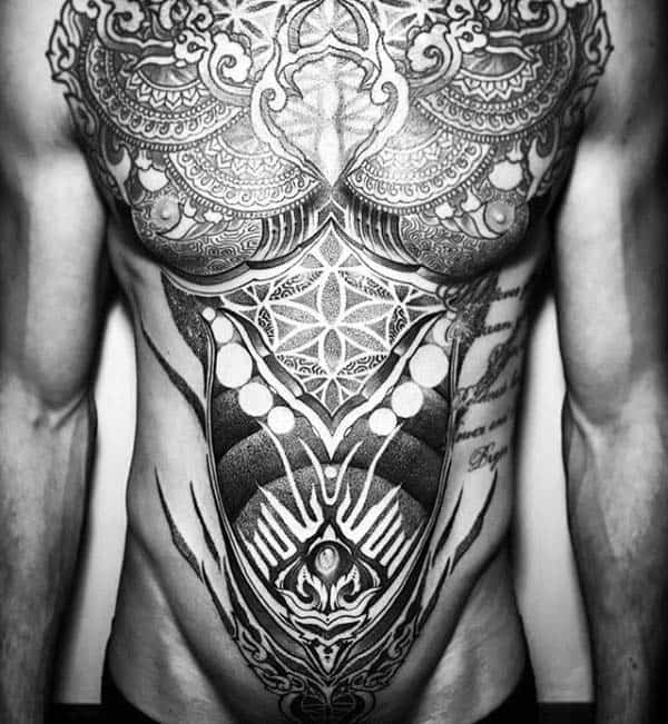 Geometrical Extreme Mens Full Chest Tattoo Designs