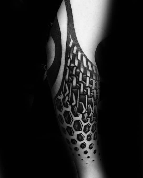 Geometrical Factal Hexagon Arm Tattoo On Man