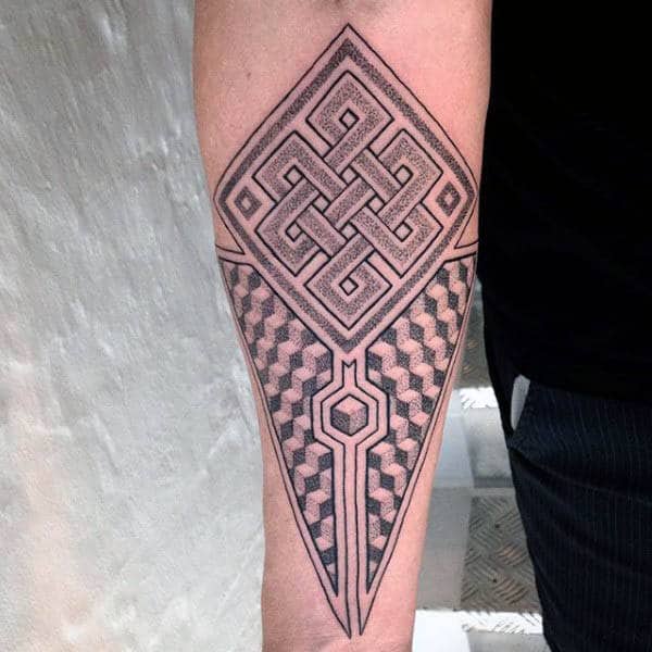 Geometrical Mens Endless Knot Inner Forearm Tattoo