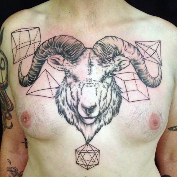 Geometrical Shapes Ram Mens Chest Tattoo