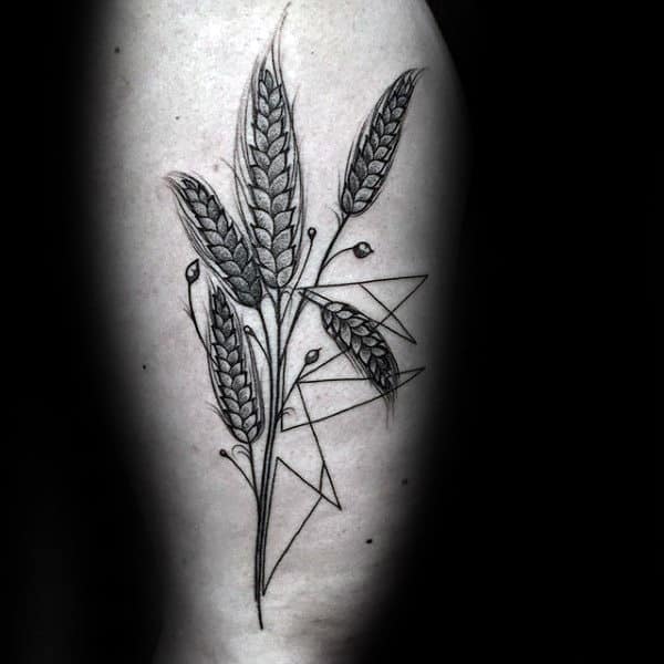 Geometrical Wheat Thigh Virgo Tattoos For Guys