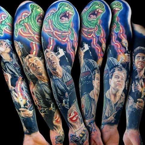 Ghostbusters Themed Arm Sleeve Tattoos Guys