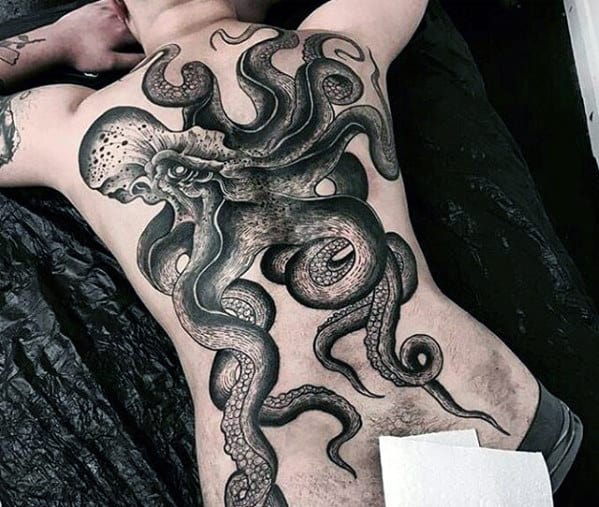 Giant Octopus Mens Back Tattoos