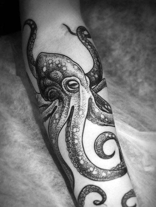 Giant Octopus Tattoo For Men In Black Ink