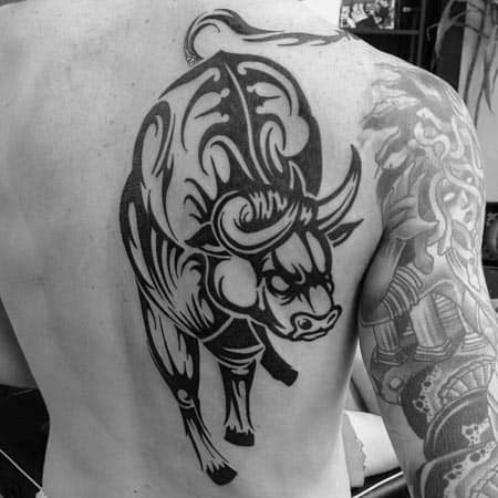 Giant Tribal Bull Guys Back Tattoo Designs
