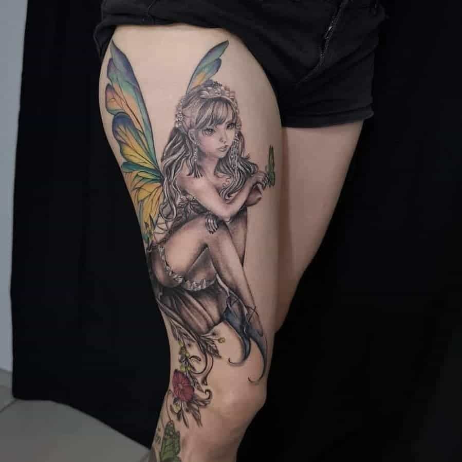 Girl Fine Line Art Work Fairy Tattoo