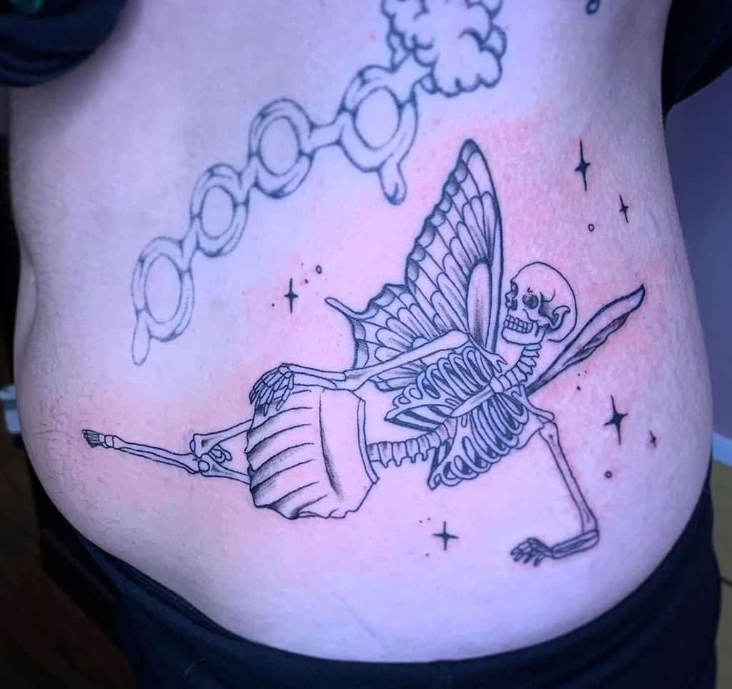 Girly Hip Skeleton Fairy Tattoo