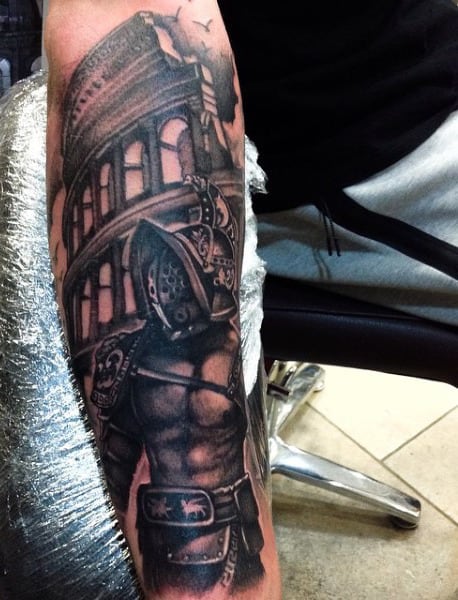 Gladiator Tattoo For Males On Forearm