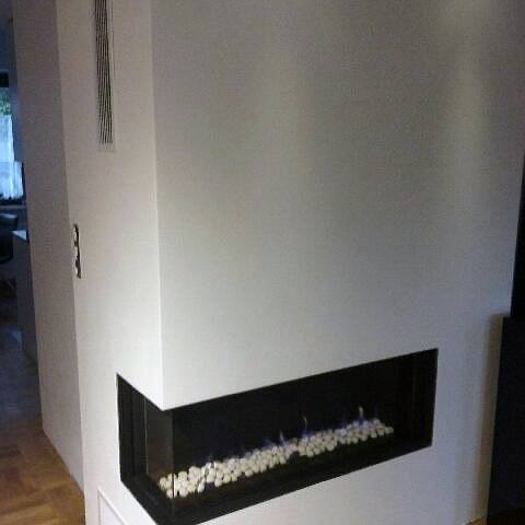 Glass White Stone Gas Modern Wall Fireplace Ideas