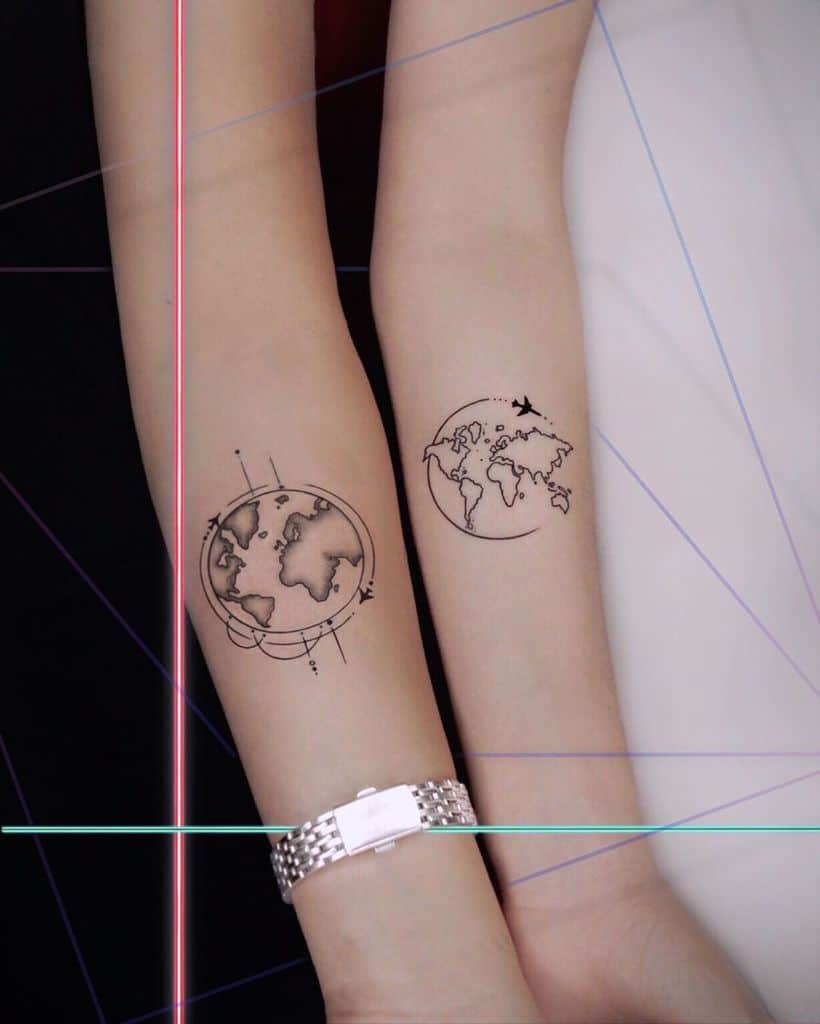 Globe Matching Friendship Tattoo