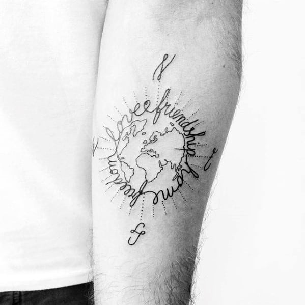 Globe With Quote Guys Coolest Small Inner Forearm Tattoo Ideas