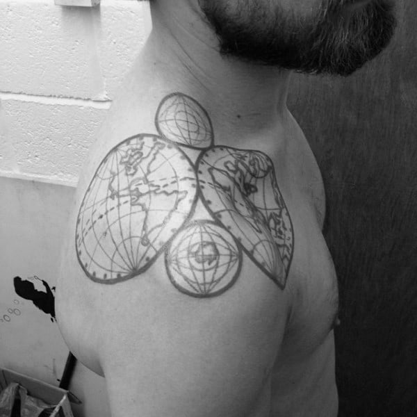 Globes Mens Shoulder Tattoo