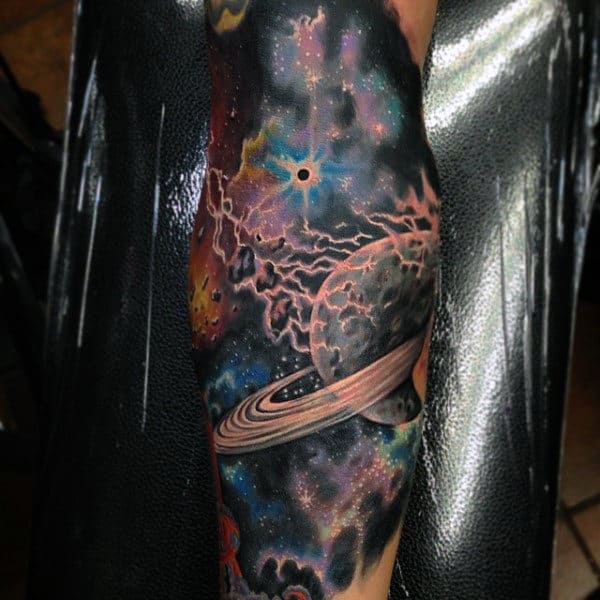 Glorious Painting Of Universe Tattoo On Forearms Male