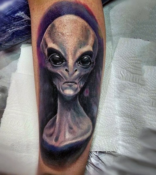 Glossy Eyed Alien Tattoo Mens Sleeves