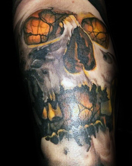 Glowign Orange Skull Guys Unique Arm Tattoo Ideas