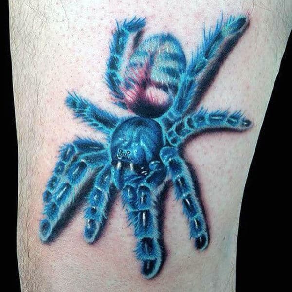 Glowing Blue Male Tarantula Rib Cage Side Tattoo Designs