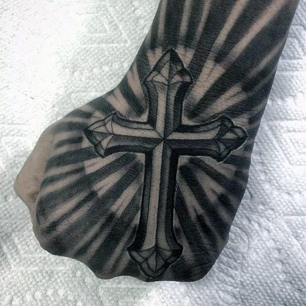Glowing Cross Mens 3d Hand Tattoo Ideas