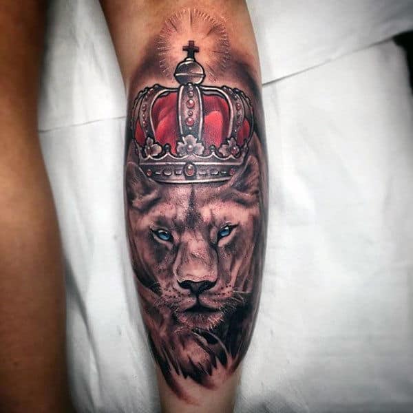 Glowing Crown On Beast Tattoo On Forearms Men