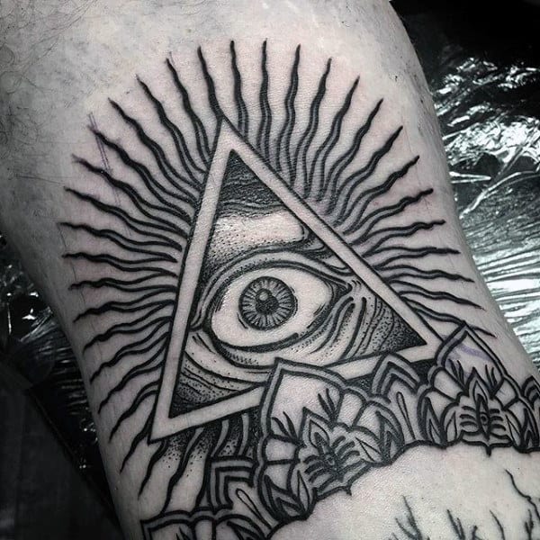 Glowing Eye In Triangle Dotwork Tattoo Male Forearms