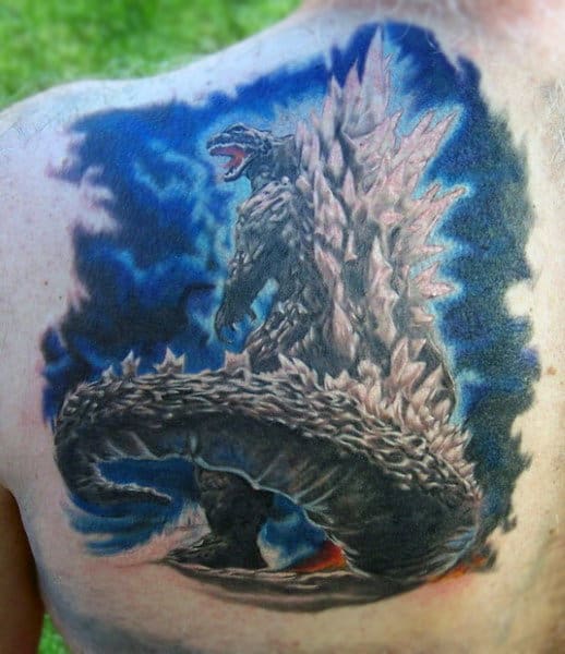 Godzilla With Spikes Detailed Tattoo For Guys