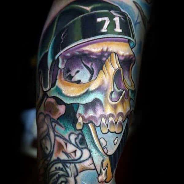 Gold Skull 3d Guys Hockey Sleeve Tattoos